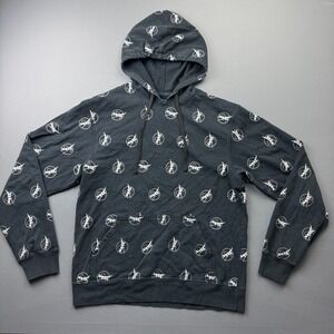 Neon Riot Hoodie Men's XL Black All Over Print Drawstring Cotton AOP Sweatshirt
